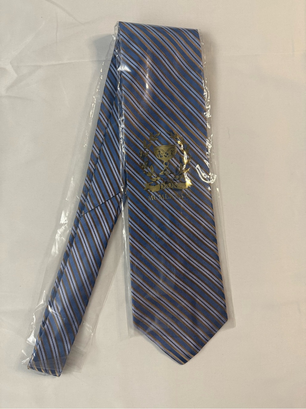 100% Silk Dion Classic Blue Striped Men's Tie - Sleek Professional Style